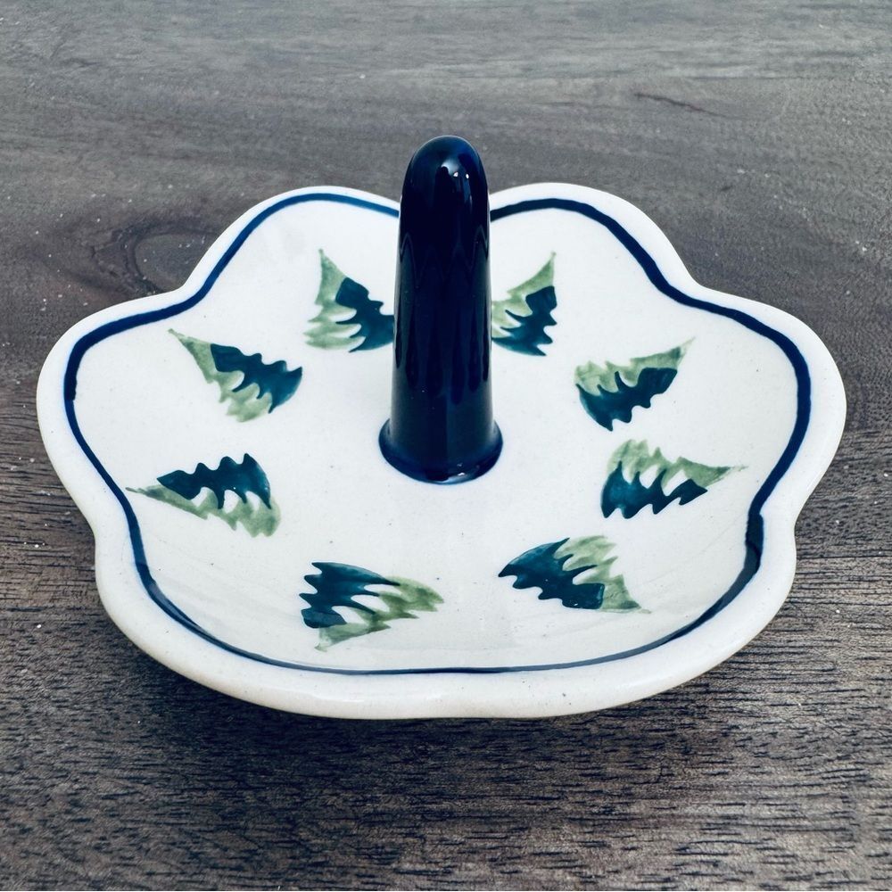 Boleslawiec Polish Pottery Holiday Christmas Tree Ring Jewelry Organizer Tray